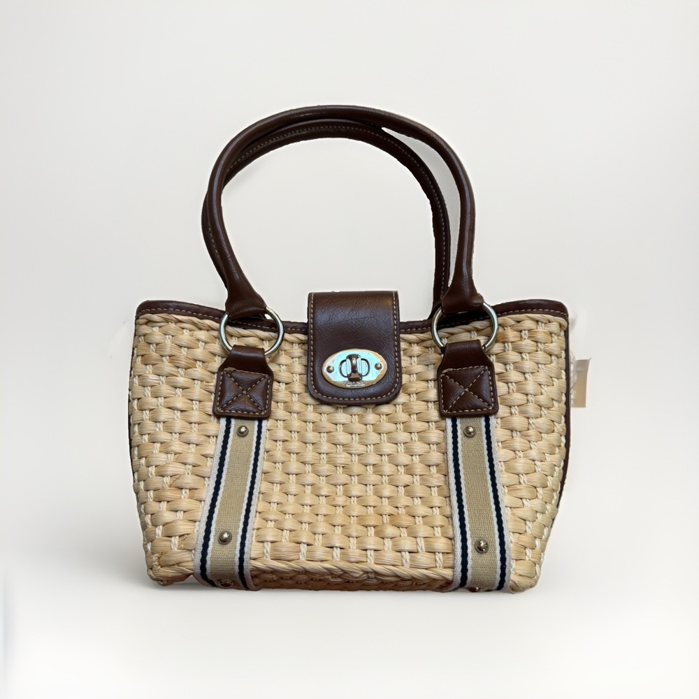 Chaps Vintage Y2K Woven Straw Raffia Summer Vacation Resort Tote Shoulder Bag
